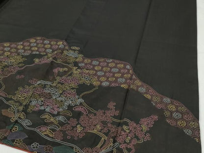平和屋着物●訪問着　本場大島紬　総刺繍　正絹　逸品　CABI2111yc