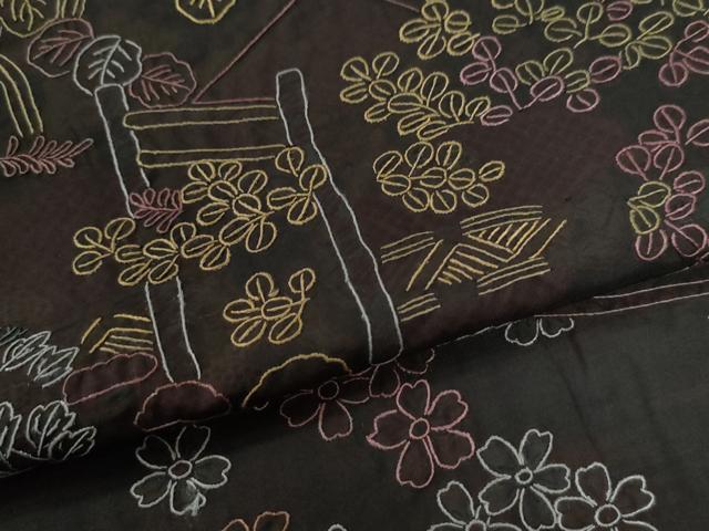平和屋着物●訪問着　本場大島紬　総刺繍　正絹　逸品　CABI2111yc