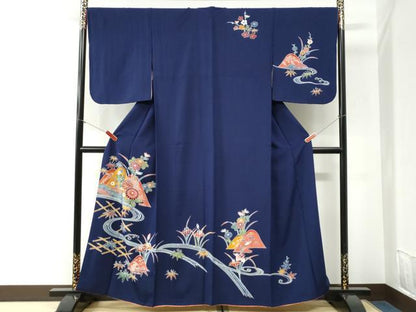 平和屋着物●訪問着　紅型　遠山流水竹垣草花文　正絹　逸品　CABI2114yc