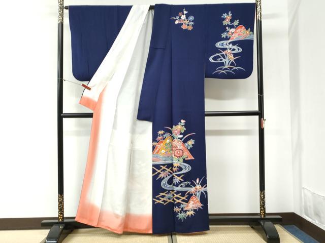 平和屋着物●訪問着　紅型　遠山流水竹垣草花文　正絹　逸品　CABI2114yc