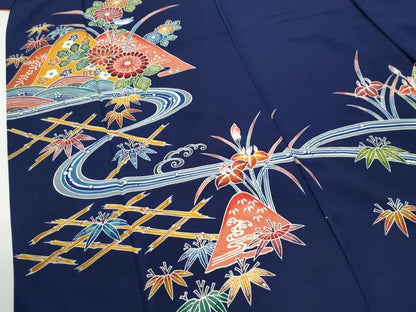 平和屋着物●訪問着　紅型　遠山流水竹垣草花文　正絹　逸品　CABI2114yc