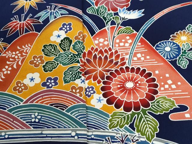 平和屋着物●訪問着　紅型　遠山流水竹垣草花文　正絹　逸品　CABI2114yc