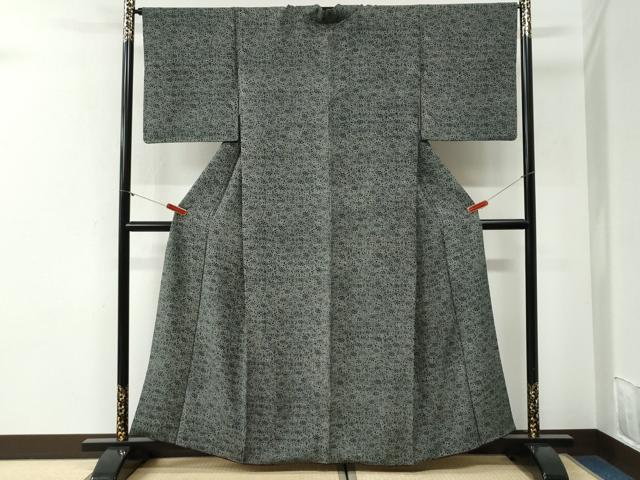 平和屋着物●江戸小紋　作家物　牡丹唐草文　黒地　正絹　逸品　CABI2117yc