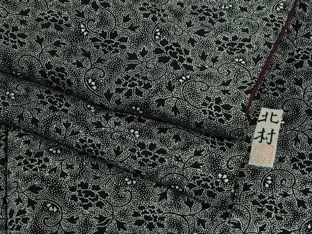平和屋着物●江戸小紋　作家物　牡丹唐草文　黒地　正絹　逸品　CABI2117yc
