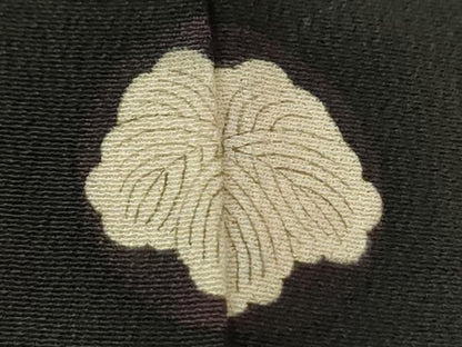 平和屋本店●アンティーク　大正ロマン　振袖　刺繍　立波飛鶴松竹梅牡丹花文　黒地　金糸　正絹　逸品　CABI2121yc