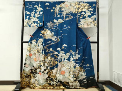 平和屋着物●訪問着　駒刺繍　流水松竹梅御所車花文　金彩　正絹　逸品　CABI2123yc