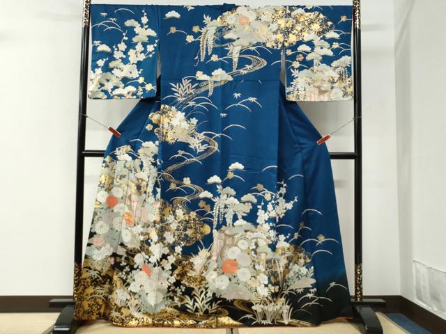 平和屋着物●訪問着　駒刺繍　流水松竹梅御所車花文　金彩　正絹　逸品　CABI2123yc