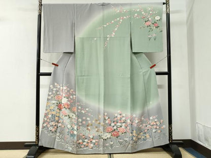 平和屋着物●訪問着　友禅　流水枝花文　暈し染め　無落款　正絹　逸品　CABI2125yc