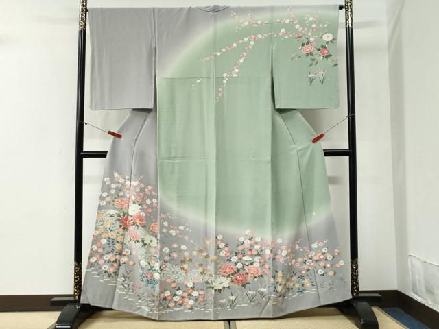 平和屋着物●訪問着　友禅　流水枝花文　暈し染め　無落款　正絹　逸品　CABI2125yc