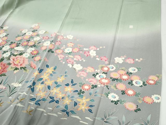平和屋着物●訪問着　友禅　流水枝花文　暈し染め　無落款　正絹　逸品　CABI2125yc