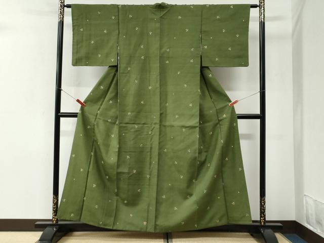 平和屋着物●上質な紬　総刺繍　枝葉文　正絹　逸品　CABI2126yc