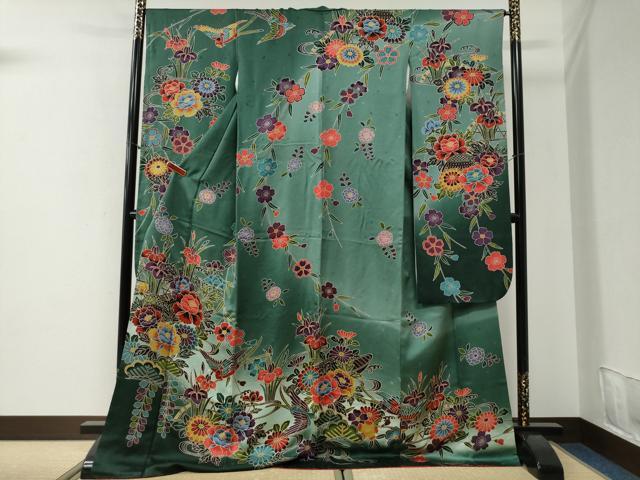 平和屋着物●豪華振袖　紅型　浜松尾長鳥草花文　暈し染め　正絹　逸品　CABI2132yc