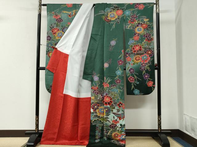 平和屋着物●豪華振袖　紅型　浜松尾長鳥草花文　暈し染め　正絹　逸品　CABI2132yc
