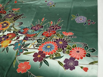 平和屋着物●豪華振袖　紅型　浜松尾長鳥草花文　暈し染め　正絹　逸品　CABI2132yc