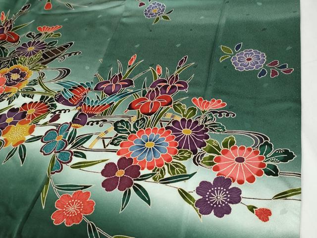 平和屋着物●豪華振袖　紅型　浜松尾長鳥草花文　暈し染め　正絹　逸品　CABI2132yc