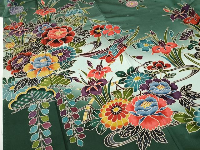 平和屋着物●豪華振袖　紅型　浜松尾長鳥草花文　暈し染め　正絹　逸品　CABI2132yc