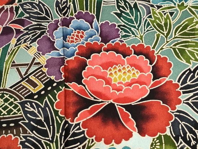 平和屋着物●豪華振袖　紅型　浜松尾長鳥草花文　暈し染め　正絹　逸品　CABI2132yc