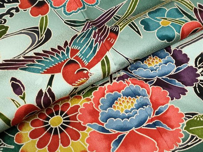 平和屋着物●豪華振袖　紅型　浜松尾長鳥草花文　暈し染め　正絹　逸品　CABI2132yc
