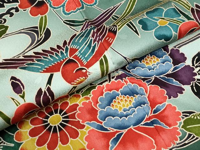 平和屋着物●豪華振袖　紅型　浜松尾長鳥草花文　暈し染め　正絹　逸品　CABI2132yc