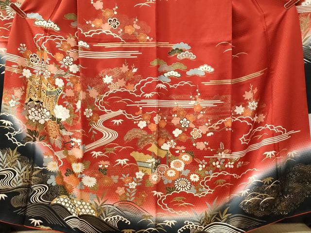 平和屋着物●豪華振袖　駒刺繍　御所車流水籬草花文　暈し染め　金彩　正絹　逸品　CABI2133yc