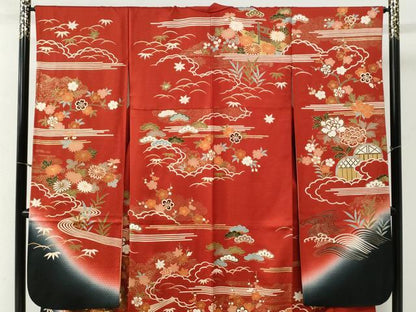 平和屋着物●豪華振袖　駒刺繍　御所車流水籬草花文　暈し染め　金彩　正絹　逸品　CABI2133yc