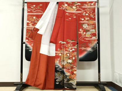 平和屋着物●豪華振袖　駒刺繍　御所車流水籬草花文　暈し染め　金彩　正絹　逸品　CABI2133yc