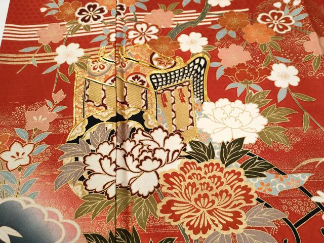 平和屋着物●豪華振袖　駒刺繍　御所車流水籬草花文　暈し染め　金彩　正絹　逸品　CABI2133yc
