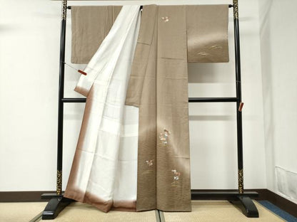 平和屋着物●訪問着　総刺繍　露芝雪輪草花文　暈し染め　金銀彩　正絹　逸品　CABI2137yc