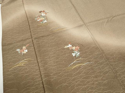平和屋着物●訪問着　総刺繍　露芝雪輪草花文　暈し染め　金銀彩　正絹　逸品　CABI2137yc