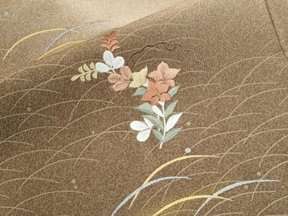 平和屋着物●訪問着　総刺繍　露芝雪輪草花文　暈し染め　金銀彩　正絹　逸品　CABI2137yc