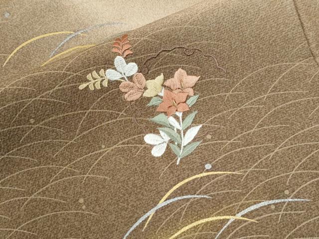 平和屋着物●訪問着　総刺繍　露芝雪輪草花文　暈し染め　金銀彩　正絹　逸品　CABI2137yc
