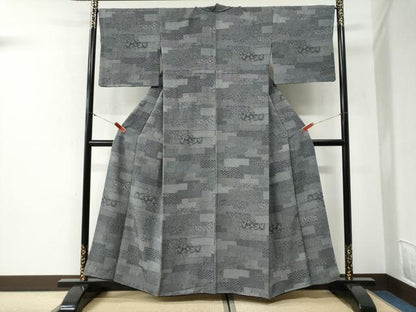平和屋着物●江戸小紋　作家物　短冊重ね吉祥花文　黒地　正絹　逸品　CABI2145yc