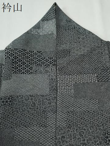 平和屋着物●江戸小紋　作家物　短冊重ね吉祥花文　黒地　正絹　逸品　CABI2145yc