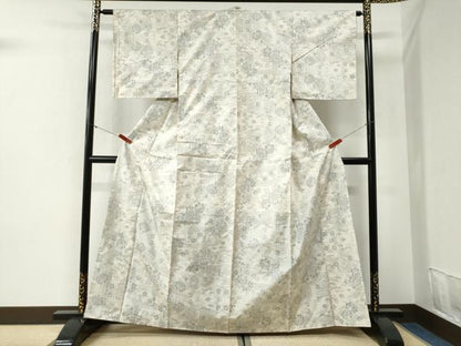 平和屋着物●本場大島紬　白大島　9マルキ　陶器草花文　正絹　逸品　未使用　CABI2146yc