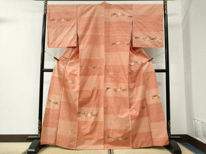平和屋着物●上質な紬　市松花唐草文　正絹　逸品　未使用　CABI2147yc
