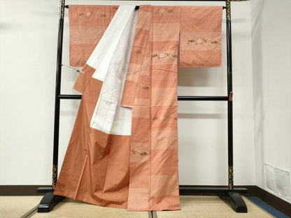 平和屋着物●上質な紬　市松花唐草文　正絹　逸品　未使用　CABI2147yc