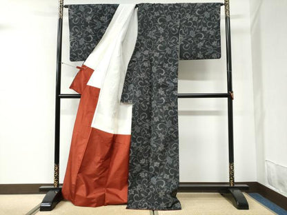 平和屋着物●本場大島紬　9マルキ　更紗花唐草文　ロング丈　正絹　逸品　CABI2148yc