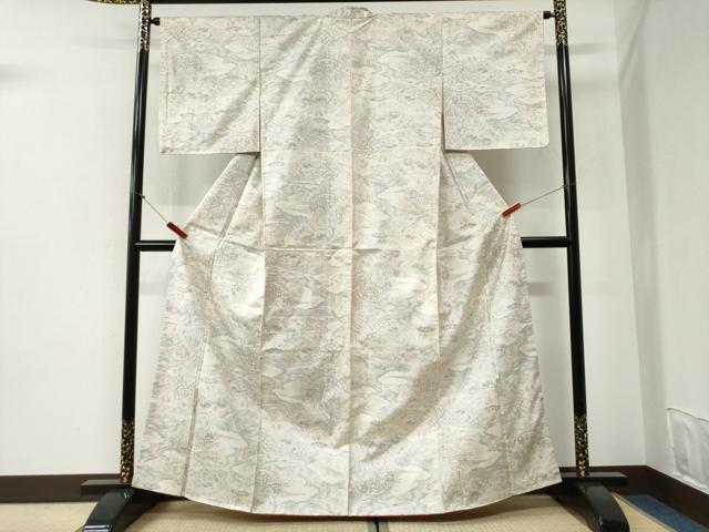 平和屋着物●本場大島紬　白大島　9マルキ　雲取り樹林風景文　正絹　逸品　未使用　CABI2159yc