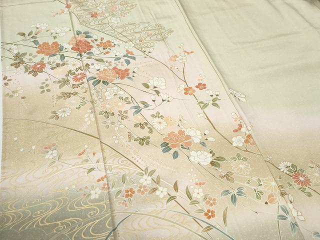 平和屋着物●訪問着　流水枝花文　暈し染め　金彩　正絹　逸品　CABI2161yc