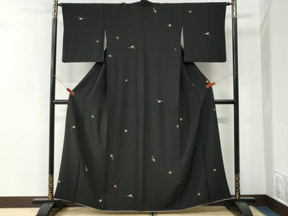平和屋着物●訪問着　総刺繍　文箱宝尽くし文　黒地　金糸　正絹　逸品　CABI2163yc