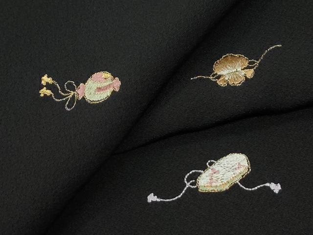 平和屋着物●訪問着　総刺繍　文箱宝尽くし文　黒地　金糸　正絹　逸品　CABI2163yc