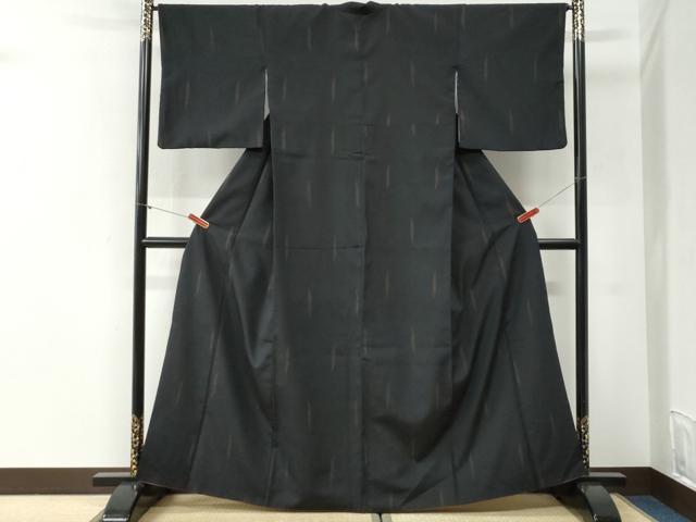 平和屋着物●本塩沢　霞文　黒地　正絹　逸品　CABI2164yc