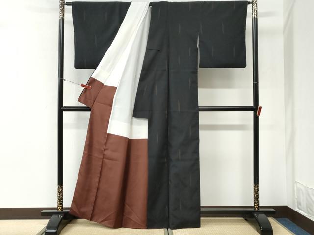 平和屋着物●本塩沢　霞文　黒地　正絹　逸品　CABI2164yc