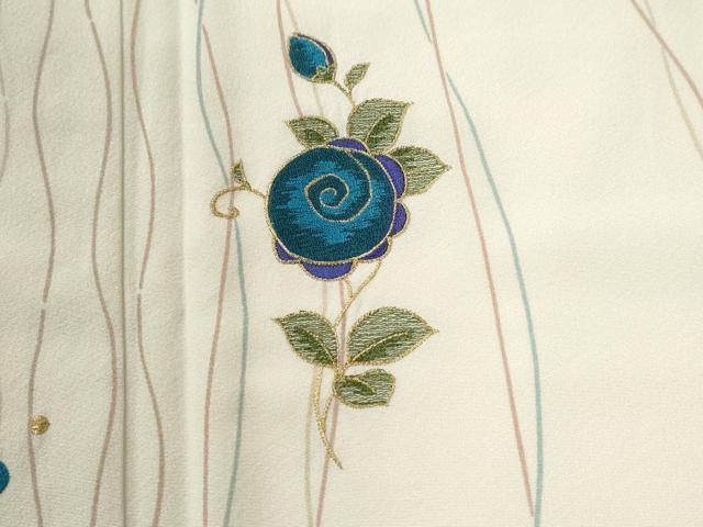 平和屋着物●訪問着　刺繍　よろけ縞　草花文　金糸　やまと誂製　正絹　逸品　未使用　CABI2166yc