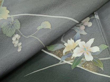 平和屋着物●訪問着　葡萄蔦の葉花文　暈し染め　金彩　正絹　逸品　CABI2170yc