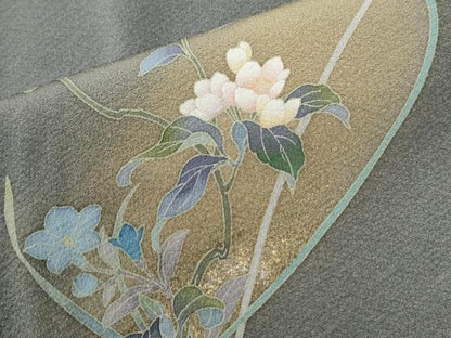 平和屋着物●訪問着　葡萄蔦の葉花文　暈し染め　金彩　正絹　逸品　CABI2170yc