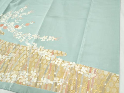平和屋着物●訪問着　駒刺繍　網目木賊草花文　金彩　正絹　逸品　CABI2171yc