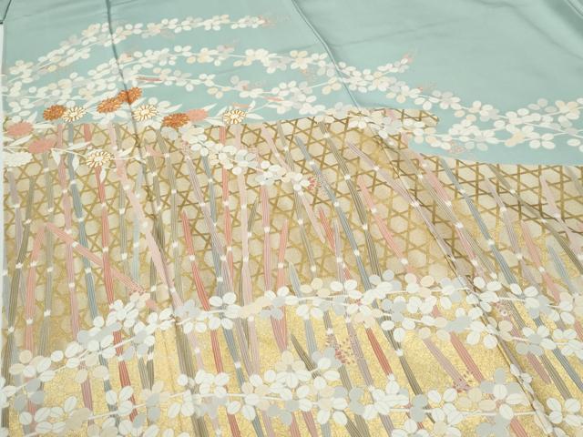 平和屋着物●訪問着　駒刺繍　網目木賊草花文　金彩　正絹　逸品　CABI2171yc