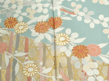 平和屋着物●訪問着　駒刺繍　網目木賊草花文　金彩　正絹　逸品　CABI2171yc