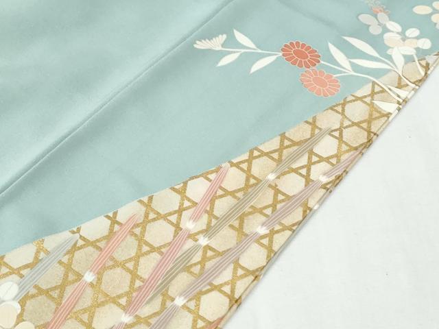 平和屋着物●訪問着　駒刺繍　網目木賊草花文　金彩　正絹　逸品　CABI2171yc